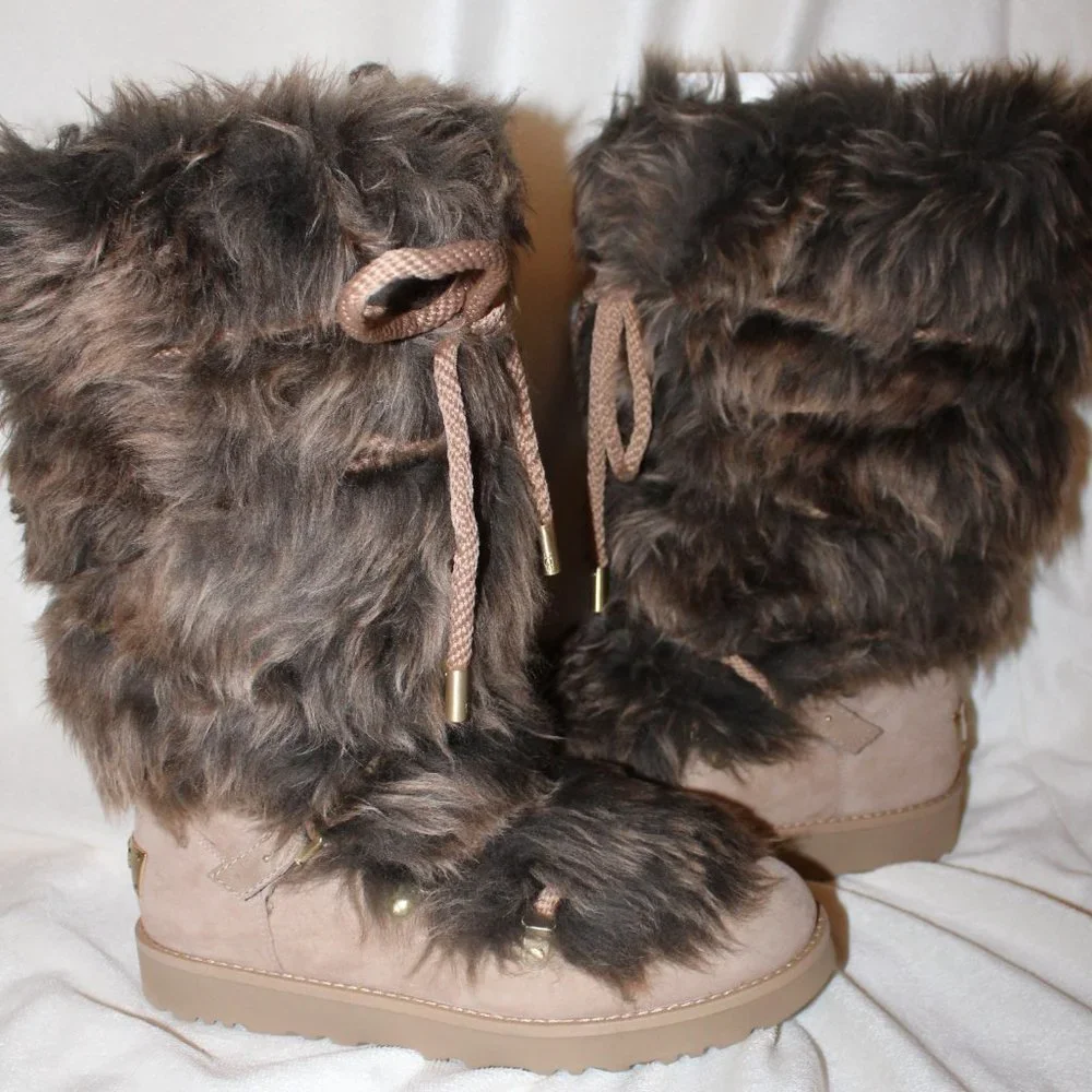 NIB UGG TALL POSH FUR SUEDE LIMITED‎ BOOTS BEACHWOOD BROWN TAN